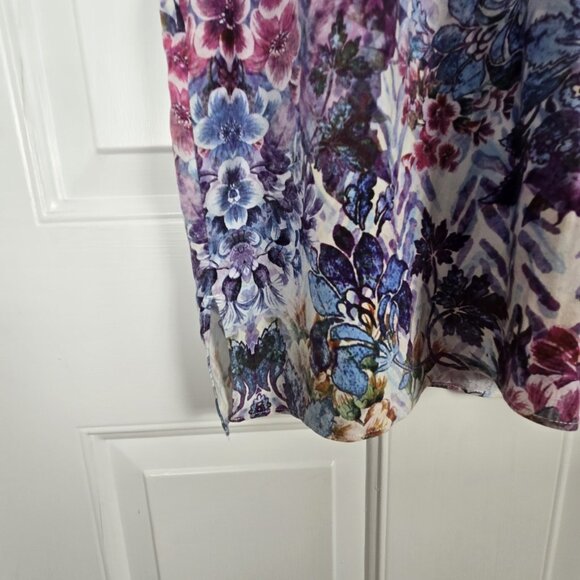 Soft Surroundings Coloures Pleated Blouse Womens Large Purple Floral Top Peasant - Picture 11 of 14